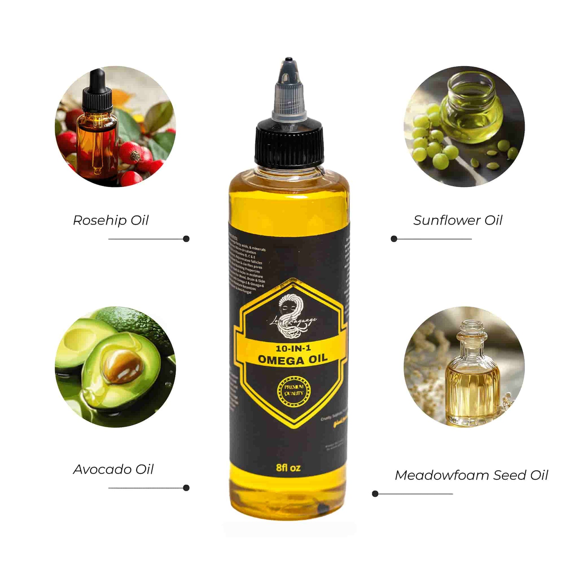 Hydrating Hair Growth Oil in 8 oz Bottle with Organic Ingredients and Gold Label Design