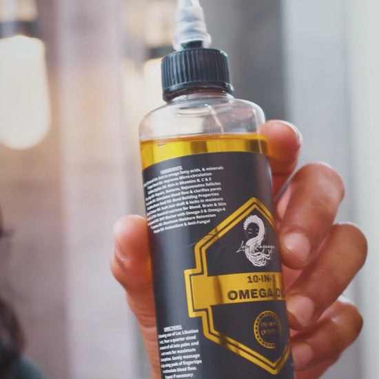 Moisturizing Hair and Beard Oil with DHT Blockers in Regal Gold and Black Packaging
